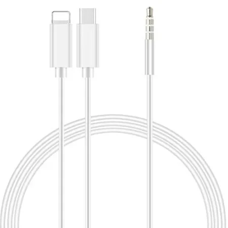 1M Type-C (USB-C) & Lightning to 3.5mm AUX Audio Jack Converter Cable Compatible with iPhone 15/14/13/12/11, iPad Pro/Air/Mini, Android - High-Quality Audio Converter - 24K Gold-Plated Connectors - Speakers, Car Stereos, Headsets, Home Audio Systems